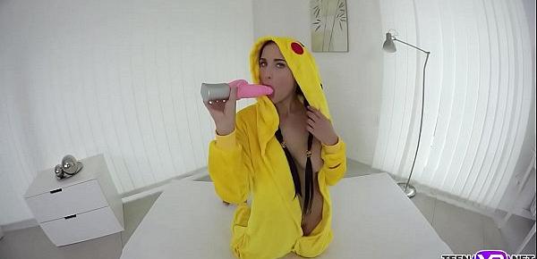  VR Pokemon teen Nicole Love toys her sweet pussy